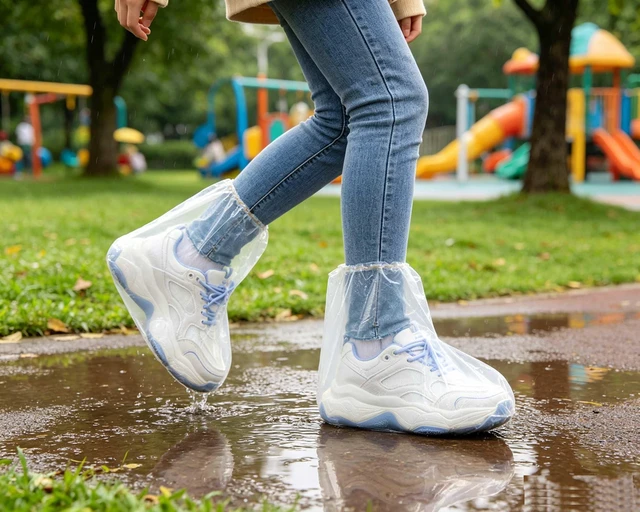 Alt view image 6 of 7 - Thick Disposable Waterproof Shoe Covers 10Packs Non-Slip Rain Shoe Covers | Extra-thick Tear-resistant Plastic Shoe Booties Covers for Women Men,Non-slip Textured Soles,Ideal for Rain,Mud,Gardening