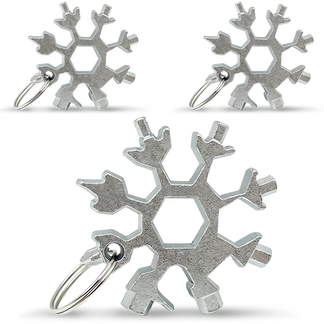 Main image of 3-Pack Silver Snowflake 18-in-1 Multi Tool, Stainless Steel Pocket Tool with Bottle Opener, Screwdrivers, and Wrench for Everyday Carry