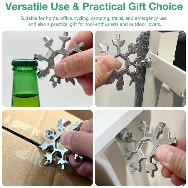 Alt view image 6 of 7 - 3-Pack Silver Snowflake 18-in-1 Multi Tool, Stainless Steel Pocket Tool with Bottle Opener, Screwdrivers, and Wrench for Everyday Carry