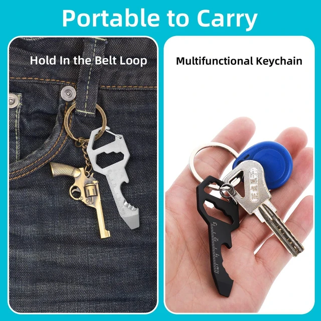 Alt view image 2 of 7 - Keychain Bottle Opener Multi Tool, 2 Pcs 6-in-1 Keychain Pocket Tool for Bottle Opener, Screwdriver, Ruler, Wrench, Bit Driver, File Perfect Gifts for Boyfriends Husband Father