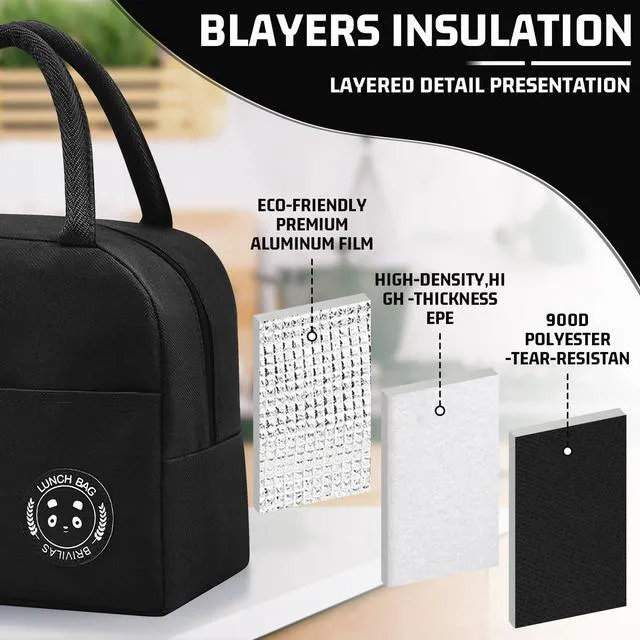 Alt view image 3 of 7 - Insulated Lunch Bag for Men Women, Small Portable Reusable Lunch Cooler Tote Bag, Leakproof Thermal Lunch Box for Work Picnic Travel, Black