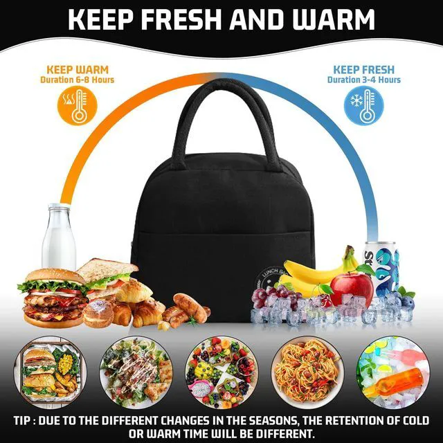 Alt view image 4 of 7 - Insulated Lunch Bag for Men Women, Small Portable Reusable Lunch Cooler Tote Bag, Leakproof Thermal Lunch Box for Work Picnic Travel, Black