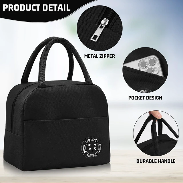 Alt view image 5 of 7 - Insulated Lunch Bag for Men Women, Small Portable Reusable Lunch Cooler Tote Bag, Leakproof Thermal Lunch Box for Work Picnic Travel, Black
