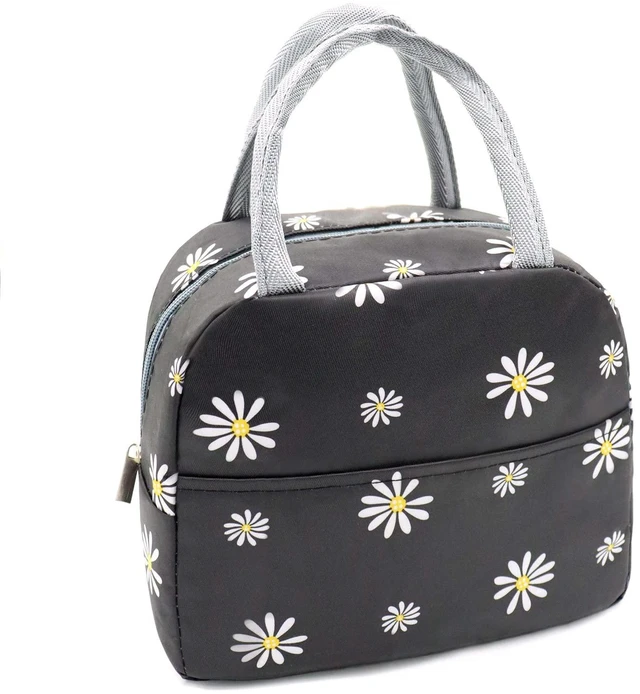 Main image of Insulated Lunch Bag Women, Reusable Cute Tote Lunch Box Black/White | for Adult & Men, Black with White Daisy, Leakproof Cooler Cute Lunch Box for Work, Picnic, Travel, School, Office, Adult