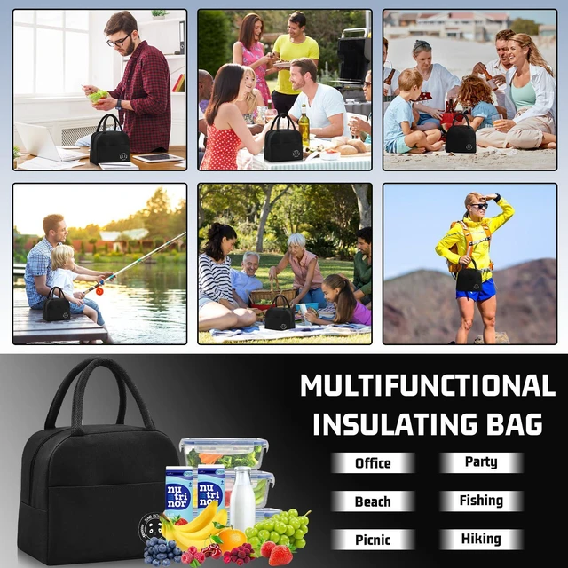 Alt view image 7 of 7 - Insulated Lunch Bag for Men Women, Small Portable Reusable Lunch Cooler Tote Bag, Leakproof Thermal Lunch Box for Work Picnic Travel, Black