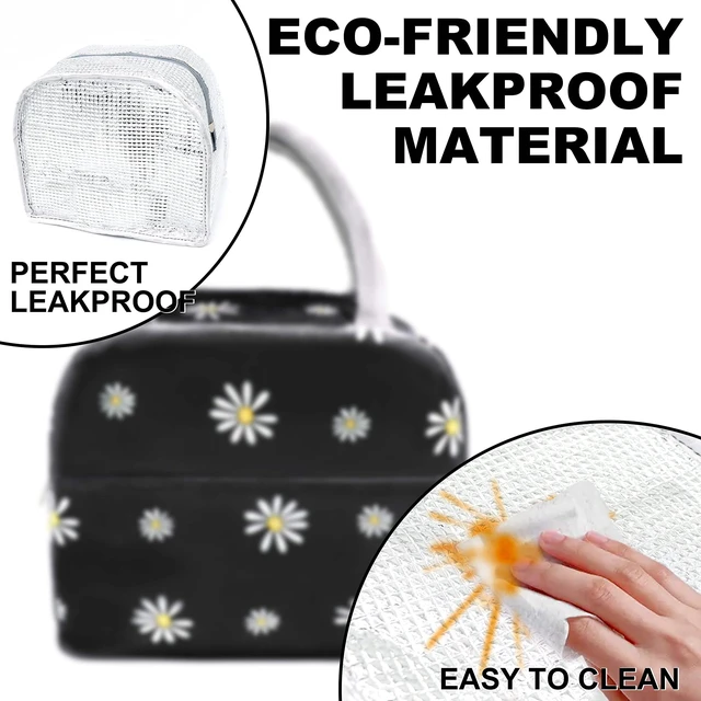 Alt view image 2 of 6 - Insulated Lunch Bag Women, Reusable Cute Tote Lunch Box Black/White | for Adult & Men, Black with White Daisy, Leakproof Cooler Cute Lunch Box for Work, Picnic, Travel, School, Office, Adult