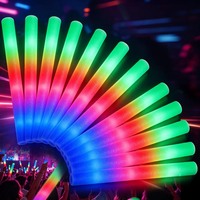 Main image of 6 Pack Foam Glow Sticks,3 Modes LED Light Up Wands for Wedding Halloween | Reusable foam light sticks , glow in the dark party supplies for rave, carnival, New Year & sports game cheering bulk favors