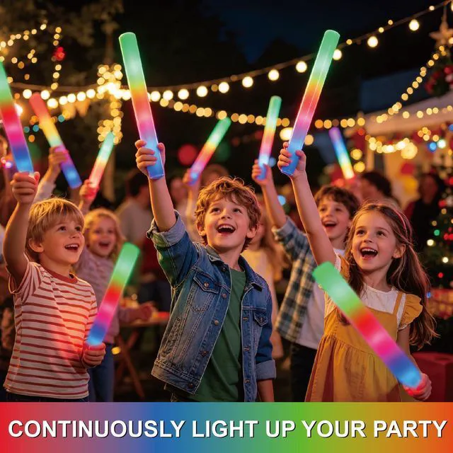 Alt view image 2 of 7 - 6 Pack Foam Glow Sticks,3 Modes LED Light Up Wands for Wedding Halloween | Reusable foam light sticks , glow in the dark party supplies for rave, carnival, New Year & sports game cheering bulk favors