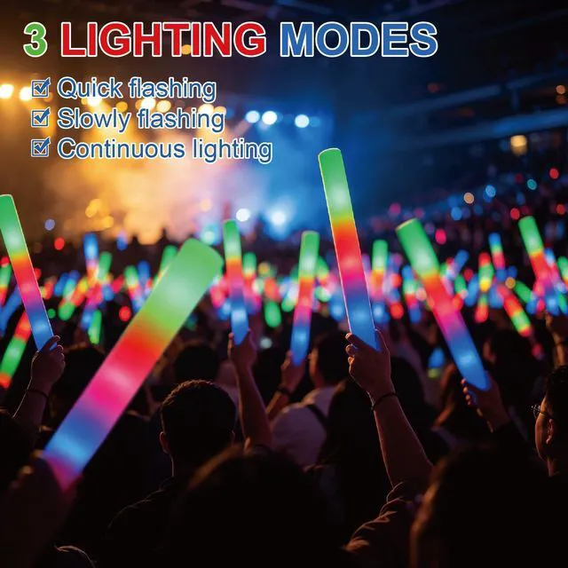 Alt view image 4 of 7 - 6 Pack Foam Glow Sticks,3 Modes LED Light Up Wands for Wedding Halloween | Reusable foam light sticks , glow in the dark party supplies for rave, carnival, New Year & sports game cheering bulk favors