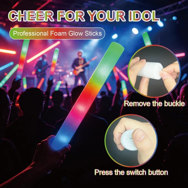 Alt view image 7 of 7 - 6 Pack Foam Glow Sticks,3 Modes LED Light Up Wands for Wedding Halloween | Reusable foam light sticks , glow in the dark party supplies for rave, carnival, New Year & sports game cheering bulk favors