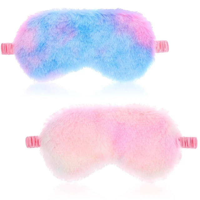 Main image of 2pcs Toddler Sleep Mask, Kids Sleep Masks Girls, Comfortable Plush Blindfold Satin Back Rainbow Faux Fur Sleeping Masks for Kids Women Men Travel Nap,Colorful