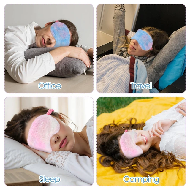 Alt view image 7 of 7 - 2pcs Toddler Sleep Mask, Kids Sleep Masks Girls, Comfortable Plush Blindfold Satin Back Rainbow Faux Fur Sleeping Masks for Kids Women Men Travel Nap,Colorful