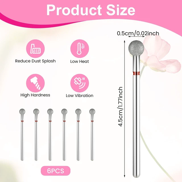 Alt view image 2 of 7 - 6PCS Nail Drill Bits, Ball Head 3/32'' Cuticle Clean Nail Bit for Electric Nails File Machine, Silver Ball Bit Nails Drill for Acrylic Manicure, Pedicure and Cuticle Gel Polishing, Nail-Salon Supply