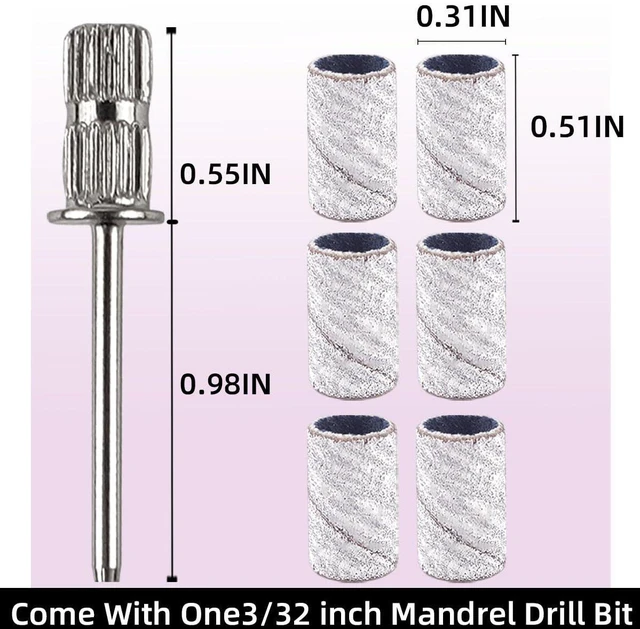 Alt view image 2 of 7 - 100 Pcs (180 Grit White)Sanding Bands Nail Drill Bit with 0.31in diameter,Nail Drill Bits Extreme Fine Grit Sanding Band,Sanding Belt Upgrade Mandrel Bits,Professional Nail Drill Bit for Acrylic Nails