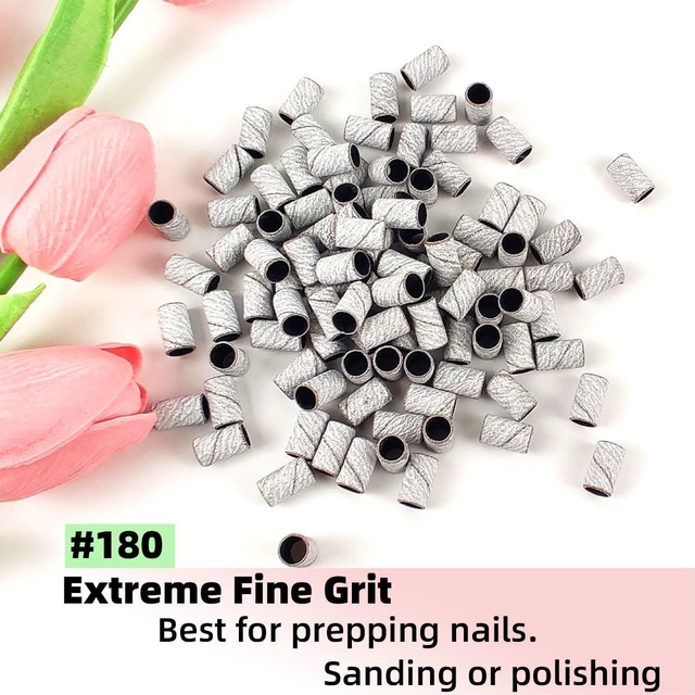 Alt view image 4 of 7 - 100 Pcs (180 Grit White)Sanding Bands Nail Drill Bit with 0.31in diameter,Nail Drill Bits Extreme Fine Grit Sanding Band,Sanding Belt Upgrade Mandrel Bits,Professional Nail Drill Bit for Acrylic Nails