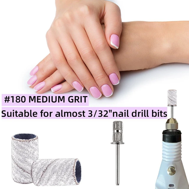 Alt view image 5 of 7 - 100 Pcs (180 Grit White)Sanding Bands Nail Drill Bit with 0.31in diameter,Nail Drill Bits Extreme Fine Grit Sanding Band,Sanding Belt Upgrade Mandrel Bits,Professional Nail Drill Bit for Acrylic Nails