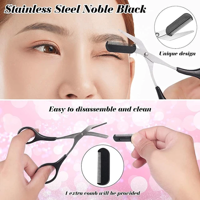 Alt view image 4 of 7 - 3-in-1 Eyebrow Scissors Kitfor Personal Facial Hair Removal,Multifunctional Ms. Exfoliating Beauty ToolIncludingEyebrow Comb Scissors, Hair Removal Tweezers,Eyebrow RazorBlack