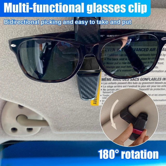 Alt view image 5 of 6 - 2PCS Glasses Holders for Car Sun Visor, Double-End Sunglasses Mount, 180 Degree Rotational Ticket Card Clip, Universal Auto Interior Eyeglasses Organizer Accessory for Most Cars (Black/Grey)
