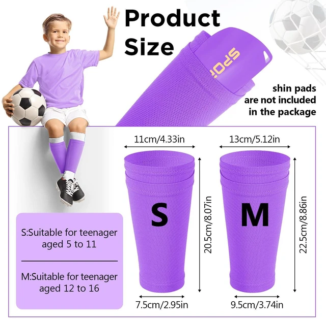 Alt view image 2 of 7 - Shin Guard Sleeves for Kids Youth Football Shin Guard Holders Compression Soccer Sleeve Socks with Pocket for Shin Pads Shin Guards for Kids Teenagers Adults Beginner(Purple,Medium)