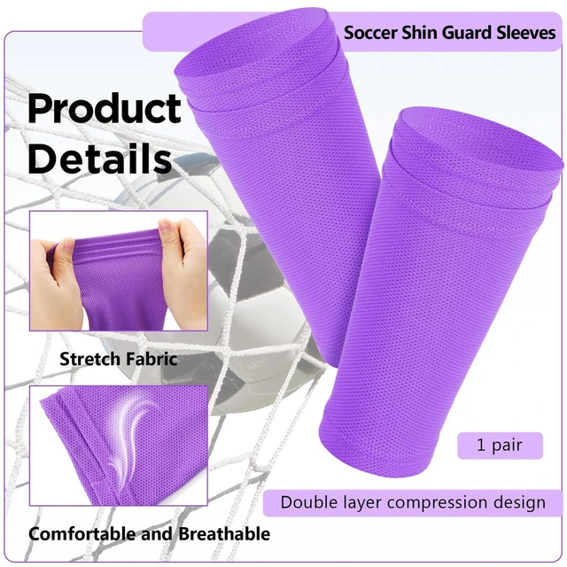Alt view image 3 of 7 - Shin Guard Sleeves for Kids Youth Football Shin Guard Holders Compression Soccer Sleeve Socks with Pocket for Shin Pads Shin Guards for Kids Teenagers Adults Beginner(Purple,Medium)