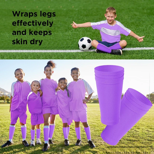 Alt view image 5 of 7 - Shin Guard Sleeves for Kids Youth Football Shin Guard Holders Compression Soccer Sleeve Socks with Pocket for Shin Pads Shin Guards for Kids Teenagers Adults Beginner(Purple,Medium)