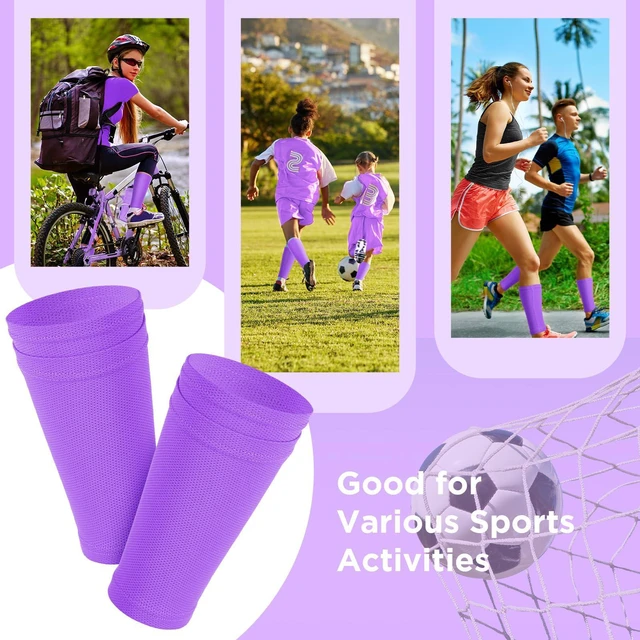 Alt view image 6 of 7 - Shin Guard Sleeves for Kids Youth Football Shin Guard Holders Compression Soccer Sleeve Socks with Pocket for Shin Pads Shin Guards for Kids Teenagers Adults Beginner(Purple,Medium)
