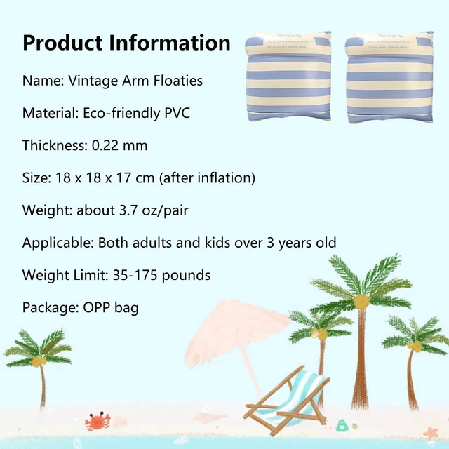 Alt view image 2 of 7 - 2-4 Pack Arm Floaties for Kids Adult - Vintage Striped Inflatable PVC Swimming Rings Pool Floats Arm Bands for Kids Adult Toddlers Children 3-5-6-12 Years (Blue)