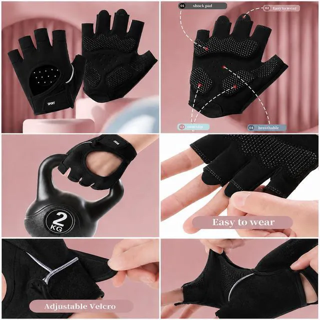 Alt view image 3 of 7 - Women Gym Gloves: Workout Gloves for Gym, Cycling, Exercise, Breathable Full Palm Protection, Black