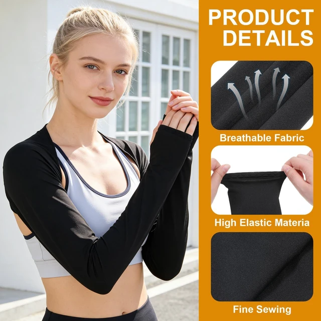 Alt view image 2 of 7 - 2Pcs Shawl Arm Sleeves, Breathable Cooling Arm Sleeves with Finger Holes for Women, Golf, Outdoor, Sports, Sun Protection (Black White)