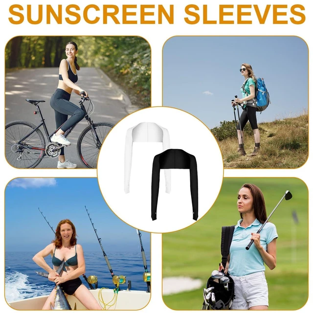 Alt view image 5 of 7 - 2Pcs Shawl Arm Sleeves, Breathable Cooling Arm Sleeves with Finger Holes for Women, Golf, Outdoor, Sports, Sun Protection (Black White)