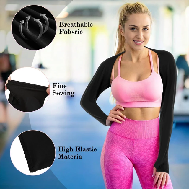 Alt view image 3 of 7 - Sun Shawl Cooling Sleeves Golf UV Protection Sun Sleeve Arm Sleeves with Finger Hole for Women (Black)