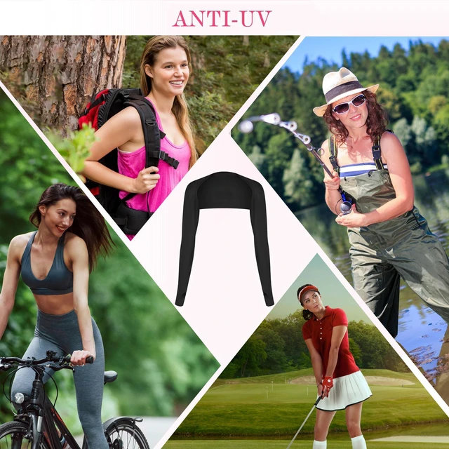 Alt view image 5 of 7 - Sun Shawl Cooling Sleeves Golf UV Protection Sun Sleeve Arm Sleeves with Finger Hole for Women (Black)