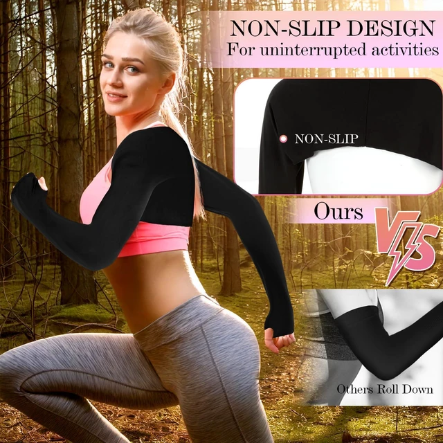 Alt view image 4 of 7 - Sun Shawl Cooling Sleeves Golf UV Protection Sun Sleeve Arm Sleeves with Finger Hole for Women (Black)