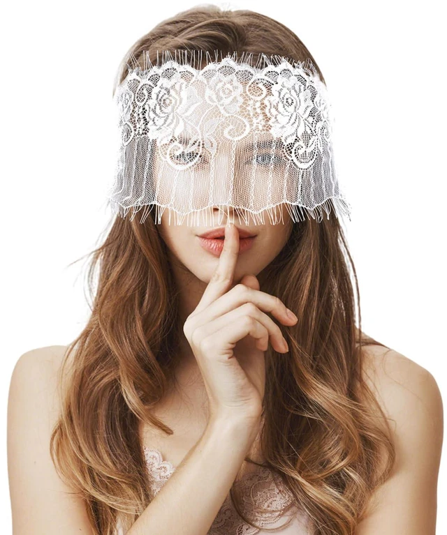 Main image of Lace Sleep Eye Mask - White Flower Embroidery See-Through Blindfold Adjustable Eyes Covers for Women Bed Night Sleeping Time Gift