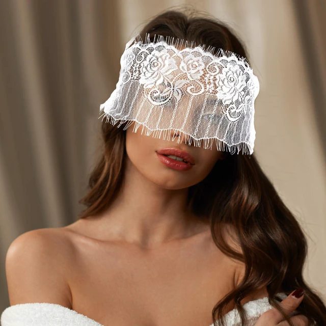 Alt view image 2 of 7 - Lace Sleep Eye Mask - White Flower Embroidery See-Through Blindfold Adjustable Eyes Covers for Women Bed Night Sleeping Time Gift