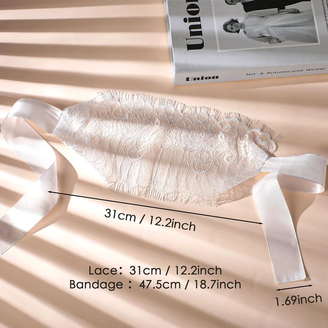 Alt view image 4 of 7 - Lace Sleep Eye Mask - White Flower Embroidery See-Through Blindfold Adjustable Eyes Covers for Women Bed Night Sleeping Time Gift