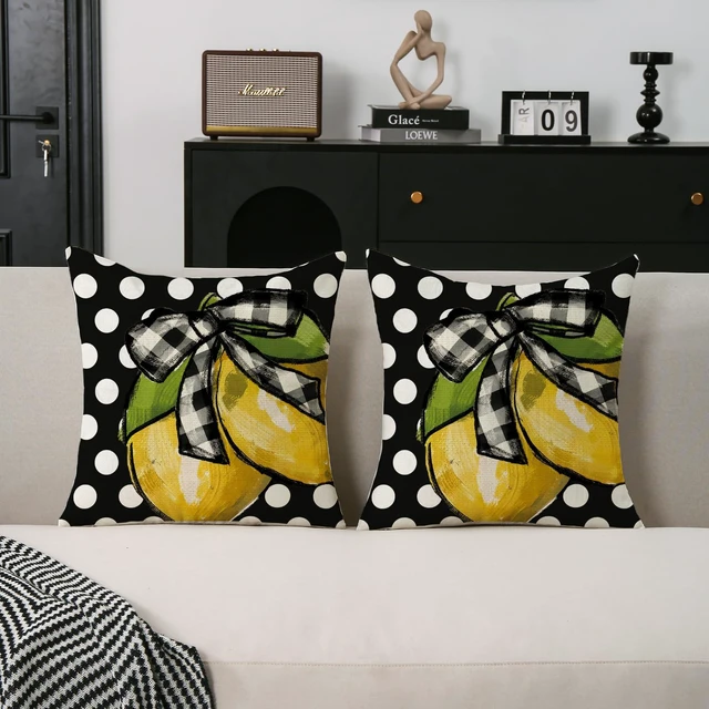 Alt view image 2 of 6 - Summer Lemon Pillow Covers 18x18 Set of 2 Farmhouse Dots Outdoor Decorative Cushion Cases for Sofa Couch Home Decorations Black