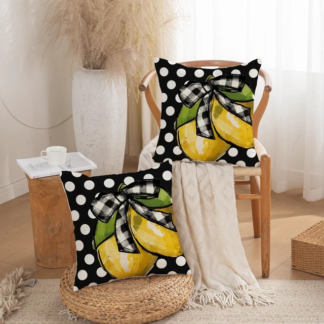 Alt view image 4 of 6 - Summer Lemon Pillow Covers 18x18 Set of 2 Farmhouse Dots Outdoor Decorative Cushion Cases for Sofa Couch Home Decorations Black