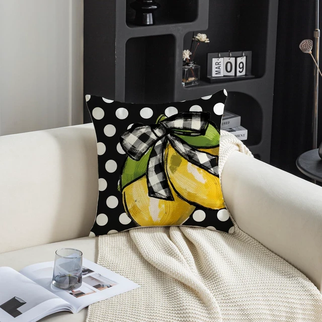 Alt view image 3 of 6 - Summer Lemon Pillow Covers 18x18 Set of 2 Farmhouse Dots Outdoor Decorative Cushion Cases for Sofa Couch Home Decorations Black