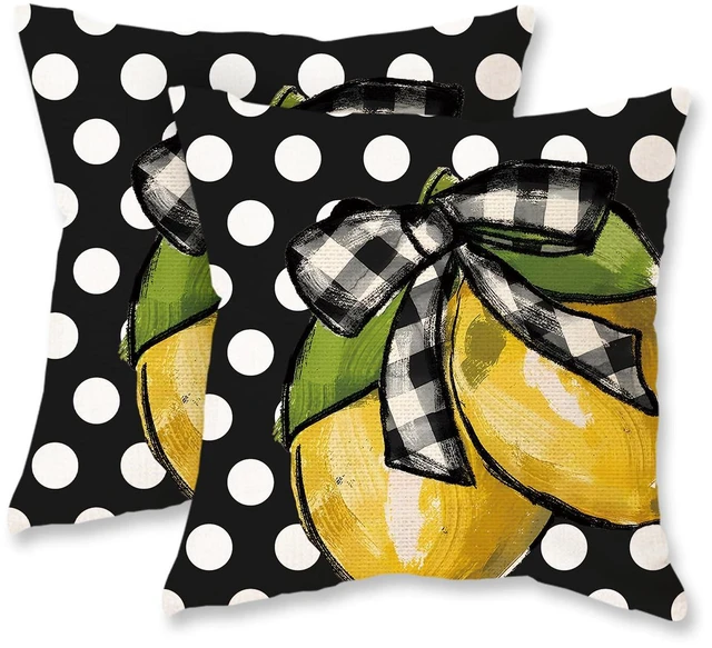 Main image of Summer Lemon Pillow Covers 18x18 Set of 2 Farmhouse Dots Outdoor Decorative Cushion Cases for Sofa Couch Home Decorations Black