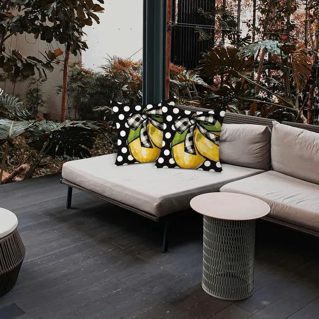 Alt view image 6 of 6 - Summer Lemon Pillow Covers 18x18 Set of 2 Farmhouse Dots Outdoor Decorative Cushion Cases for Sofa Couch Home Decorations Black