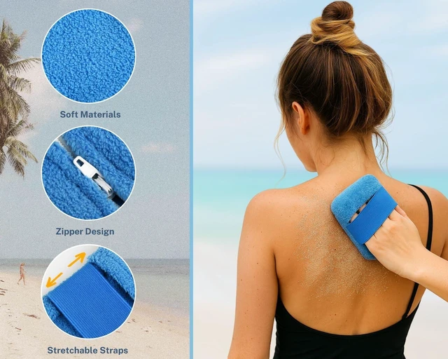 Alt view image 5 of 7 - Reusable Sand Remover Bag and Towel Bands Set Beach Accessories Must Haves Set of 5 (3 Sand Removers + 2 Towel Bands)