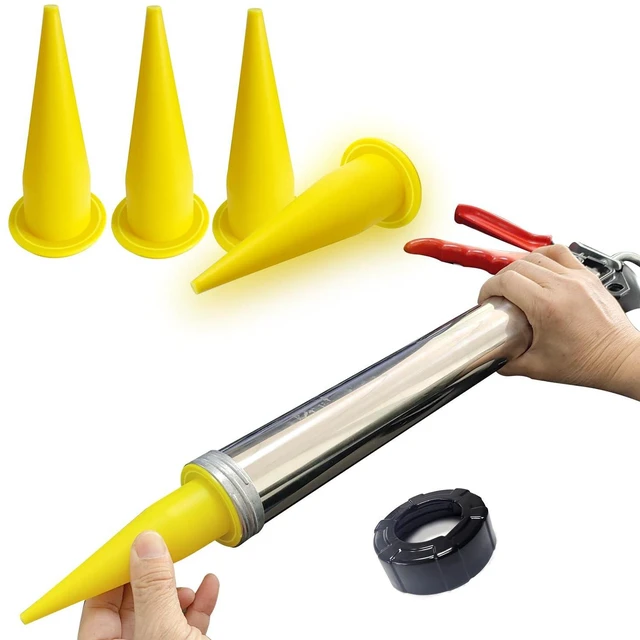 Alt view image 4 of 7 - Yellow Reusable Caulking Nozzle Applicator for Caulk Gun, Epoxy Extension Tool, 12 Pack