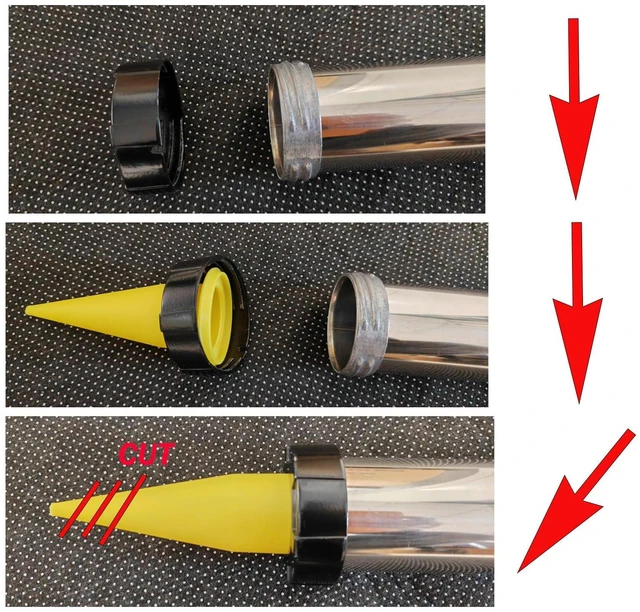 Alt view image 5 of 7 - Yellow Reusable Caulking Nozzle Applicator for Caulk Gun, Epoxy Extension Tool, 12 Pack