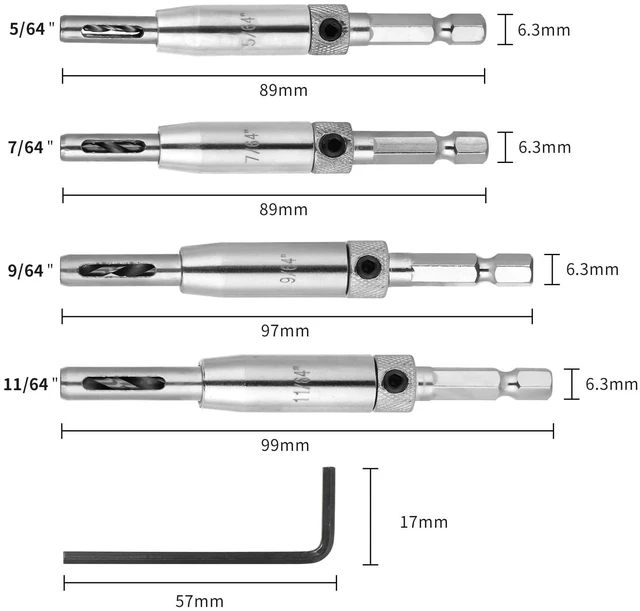 Alt view image 2 of 7 - Centering Drill Bit Set 11/64",9/64",7/64", 5/64", for #10#8#6#4#2 Screws Size, Be Compatible with 1/4 in VIX Bit Bosch Snappy Quick-Change Hex Drill,Part #45300 Center Finding Drill Bit