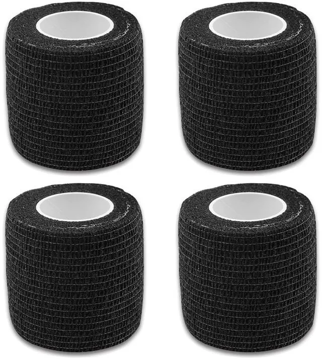Main image of Self-Adherent Grip Tape Wrap - Lyuxzad 4 Pack Cohesive Bandage Wrap 2" x 5 Yards Machine Wrap Cover Elastic Bandage Rolls Self Adhesive Tape Strong Sports Tape Black Bandage Rolls Athletic Tape
