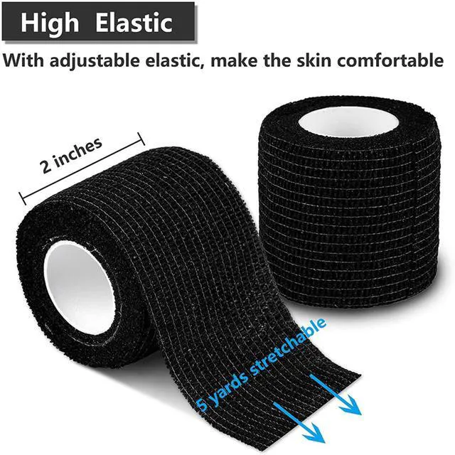 Alt view image 2 of 6 - Self-Adherent Grip Tape Wrap - Lyuxzad 4 Pack Cohesive Bandage Wrap 2" x 5 Yards Machine Wrap Cover Elastic Bandage Rolls Self Adhesive Tape Strong Sports Tape Black Bandage Rolls Athletic Tape
