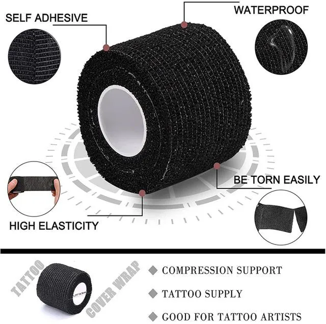 Alt view image 3 of 6 - Self-Adherent Grip Tape Wrap - Lyuxzad 4 Pack Cohesive Bandage Wrap 2" x 5 Yards Machine Wrap Cover Elastic Bandage Rolls Self Adhesive Tape Strong Sports Tape Black Bandage Rolls Athletic Tape