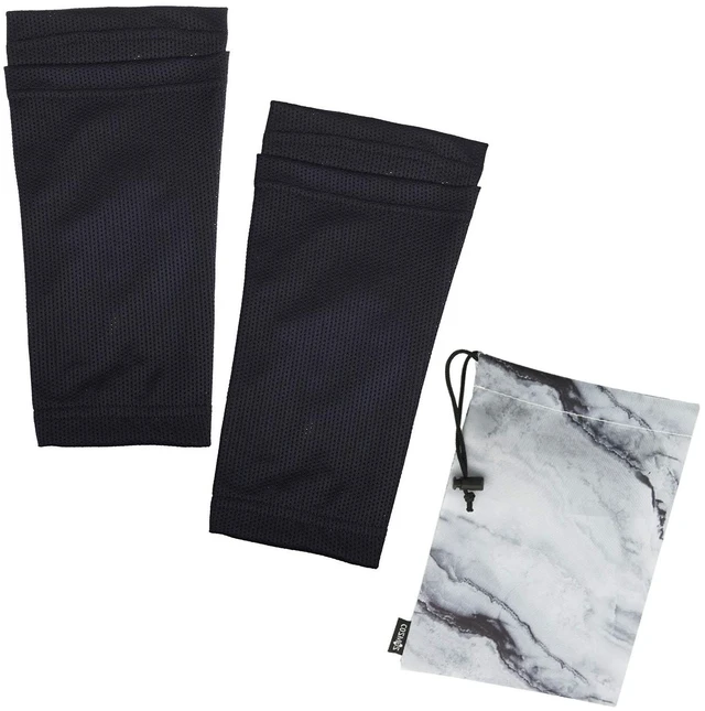 Main image of Youth Teenager Shin Guard Sleeves, 1 Pair, Black Color, with Marble Pattern Drawstring Pouch Bag