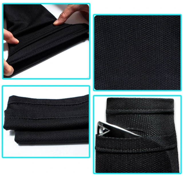 Alt view image 4 of 6 - Youth Teenager Shin Guard Sleeves, 1 Pair, Black Color, with Marble Pattern Drawstring Pouch Bag
